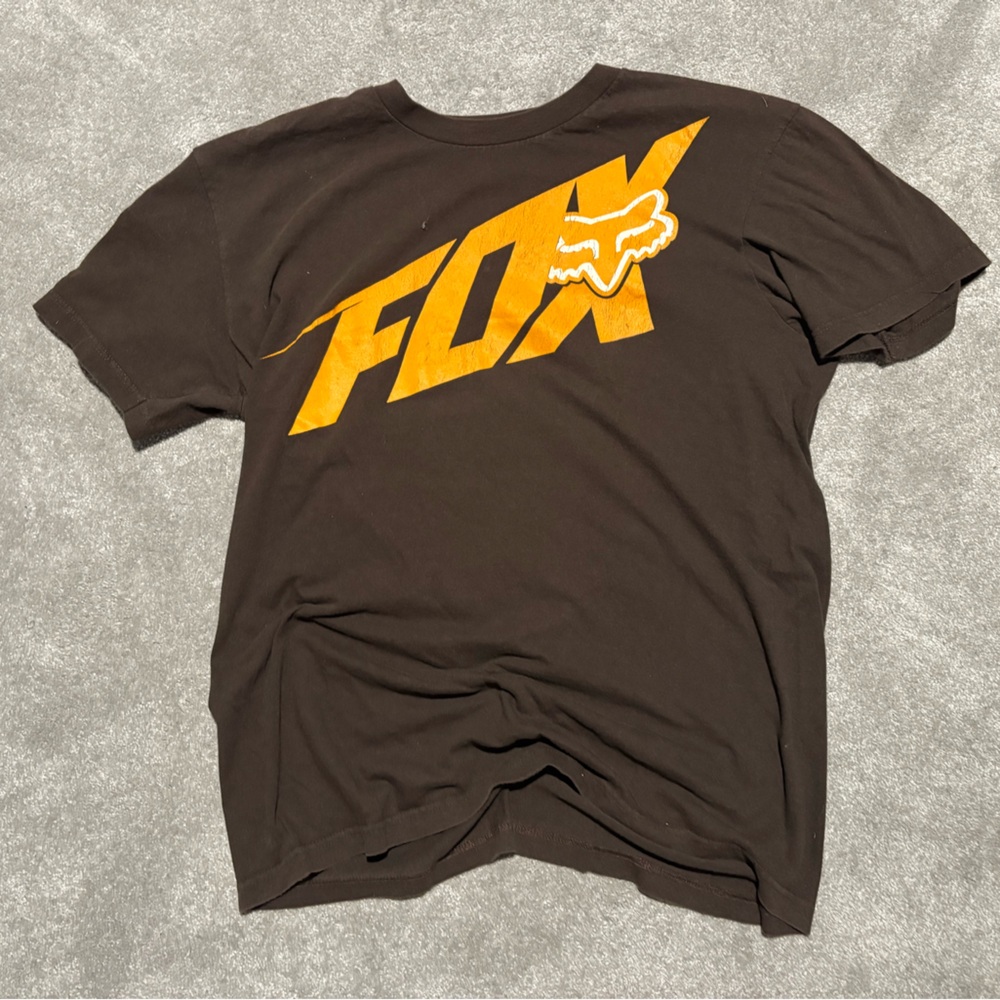 Fox Men's Dark Brown Tee with Vibrant Orange Graphic
